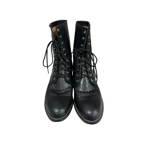 Justin 79855 Black Leather Lace Up Roper Boots Men’s 11D USA Western Cowboy